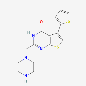 molecular formula C15H16N4OS2 B13234193 2-(piperazin-1-ylmethyl)-5-(thiophen-2-yl)-3H,4H-thieno[2,3-d]pyrimidin-4-one 