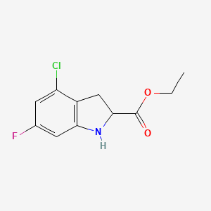 molecular formula C11H11ClFNO2 B13235276 Ethyl 4-chloro-6-fluoro-2,3-dihydro-1H-indole-2-carboxylate 