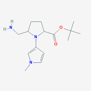 molecular formula C15H25N3O2 B13235561 tert-Butyl 5-(aminomethyl)-1-(1-methyl-1H-pyrrol-3-yl)pyrrolidine-2-carboxylate 