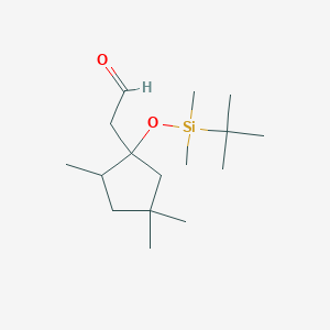 molecular formula C16H32O2Si B13235764 2-{1-[(Tert-butyldimethylsilyl)oxy]-2,4,4-trimethylcyclopentyl}acetaldehyde 