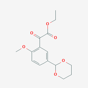 molecular formula C15H18O6 B1323772 5-(1,3-二氧六环-2-基)-2-甲氧基苯甲酰甲酸乙酯 CAS No. 951888-46-3