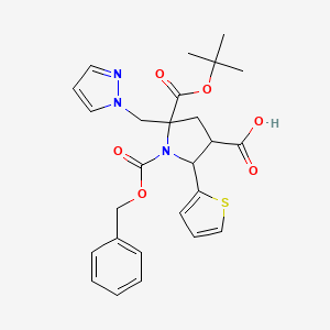 molecular formula C26H29N3O6S B13238233 1-[(Benzyloxy)carbonyl]-5-[(tert-butoxy)carbonyl]-5-[(1H-pyrazol-1-yl)methyl]-2-(thiophen-2-yl)pyrrolidine-3-carboxylic acid 