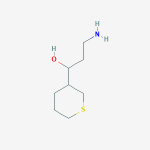 molecular formula C8H17NOS B13238392 3-Amino-1-(thian-3-yl)propan-1-ol 