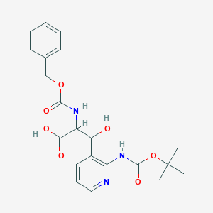 molecular formula C21H25N3O7 B13239682 2-{[(Benzyloxy)carbonyl]amino}-3-(2-{[(tert-butoxy)carbonyl]amino}pyridin-3-yl)-3-hydroxypropanoic acid 