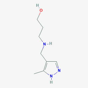 molecular formula C8H15N3O B13239884 3-{[(3-methyl-1H-pyrazol-4-yl)methyl]amino}propan-1-ol 