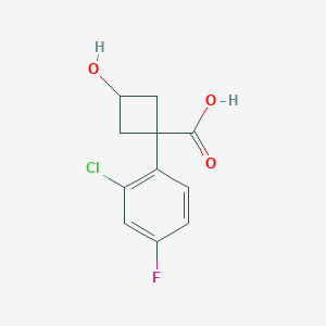 molecular formula C11H10ClFO3 B13240109 1-(2-Chloro-4-fluorophenyl)-3-hydroxycyclobutane-1-carboxylic acid 