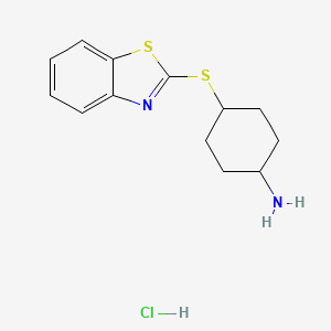 molecular formula C13H17ClN2S2 B13240375 4-(1,3-Benzothiazol-2-ylsulfanyl)cyclohexan-1-amine hydrochloride 