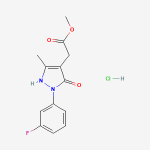 molecular formula C13H14ClFN2O3 B13240442 Methyl 2-[2-(3-fluorophenyl)-5-methyl-3-oxo-2,3-dihydro-1H-pyrazol-4-yl]acetate hydrochloride 