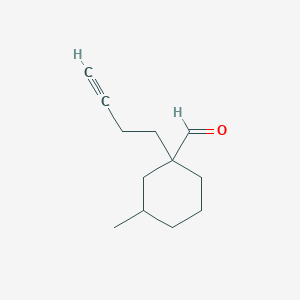 molecular formula C12H18O B13240507 1-(But-3-yn-1-yl)-3-methylcyclohexane-1-carbaldehyde 