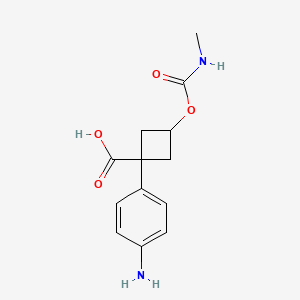 molecular formula C13H16N2O4 B13241553 (1S,3s)-1-(4-aminophenyl)-3-[(methylcarbamoyl)oxy]cyclobutane-1-carboxylic acid 