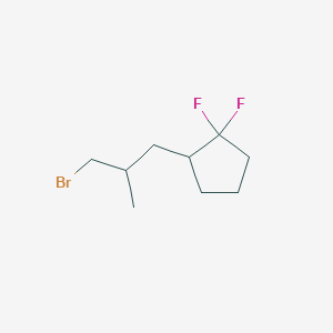 molecular formula C9H15BrF2 B13241736 2-(3-Bromo-2-methylpropyl)-1,1-difluorocyclopentane 