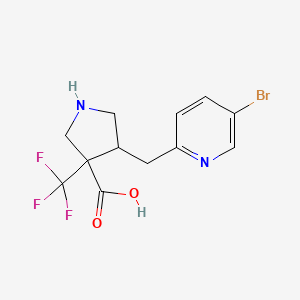 molecular formula C12H12BrF3N2O2 B13242614 4-[(5-Bromopyridin-2-yl)methyl]-3-(trifluoromethyl)pyrrolidine-3-carboxylic acid 