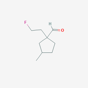 molecular formula C9H15FO B13242664 1-(2-Fluoroethyl)-3-methylcyclopentane-1-carbaldehyde 