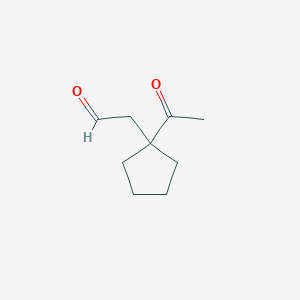 molecular formula C9H14O2 B132432 Cyclopentaneacetaldehyde, 1-acetyl-(9CI) CAS No. 152090-38-5