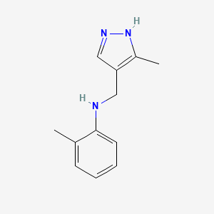 molecular formula C12H15N3 B13244028 2-Methyl-N-[(3-methyl-1H-pyrazol-4-yl)methyl]aniline 