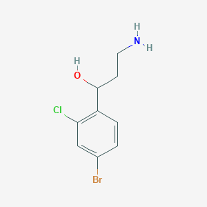 molecular formula C9H11BrClNO B13244274 3-Amino-1-(4-bromo-2-chlorophenyl)propan-1-ol 