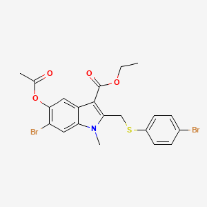 molecular formula C21H19Br2NO4S B1324621 ethyl 5-acetoxy-6-bromo-2-((4-bromophenylthio)methyl)-1-methyl-1H-indole-3-carboxylate 