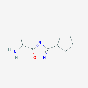 molecular formula C9H15N3O B13246548 1-(3-Cyclopentyl-1,2,4-oxadiazol-5-yl)ethan-1-amine 