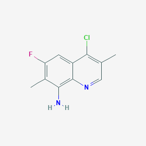 molecular formula C11H10ClFN2 B13247655 4-Chloro-6-fluoro-3,7-dimethylquinolin-8-amine 