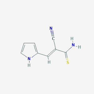 molecular formula C8H7N3S B13247765 2-Cyano-3-(1H-pyrrol-2-yl)prop-2-enethioamide 