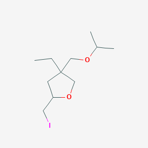 molecular formula C11H21IO2 B13247876 4-Ethyl-2-(iodomethyl)-4-[(propan-2-yloxy)methyl]oxolane 