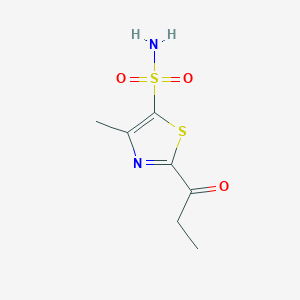 molecular formula C7H10N2O3S2 B13248256 4-Methyl-2-propanoyl-1,3-thiazole-5-sulfonamide 