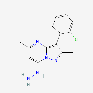 molecular formula C14H14ClN5 B13248919 3-(2-Chlorophenyl)-7-hydrazinyl-2,5-dimethylpyrazolo[1,5-a]pyrimidine 