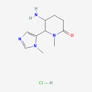 molecular formula C10H17ClN4O B13249239 5-amino-1-methyl-6-(1-methyl-1H-imidazol-5-yl)piperidin-2-one hydrochloride 