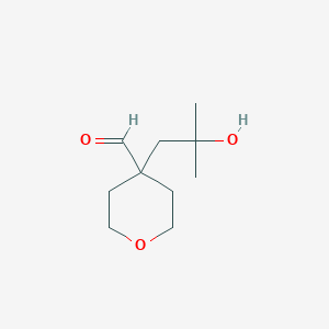 molecular formula C10H18O3 B13249260 4-(2-Hydroxy-2-methylpropyl)oxane-4-carbaldehyde 