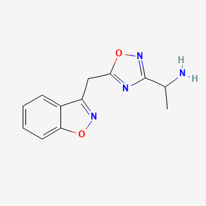 molecular formula C12H12N4O2 B13249385 1-[5-(1,2-Benzoxazol-3-ylmethyl)-1,2,4-oxadiazol-3-yl]ethan-1-amine 