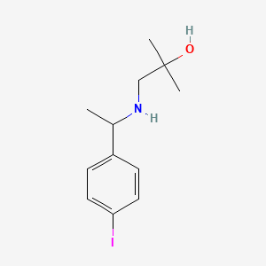 molecular formula C12H18INO B13249461 1-{[1-(4-Iodophenyl)ethyl]amino}-2-methylpropan-2-ol 