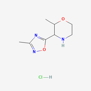 molecular formula C8H14ClN3O2 B13249468 2-Methyl-3-(3-methyl-1,2,4-oxadiazol-5-yl)morpholine hydrochloride 