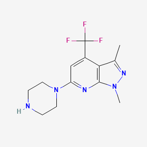 molecular formula C13H16F3N5 B1324954 1,3-dimethyl-6-piperazino-4-(trifluoromethyl)-1H-pyrazolo[3,4-b]pyridine CAS No. 952183-62-9