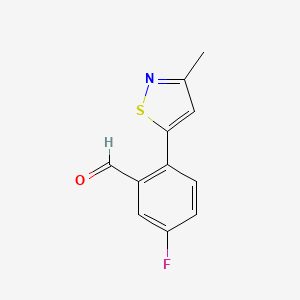 molecular formula C11H8FNOS B13249771 5-Fluoro-2-(3-methyl-1,2-thiazol-5-yl)benzaldehyde 