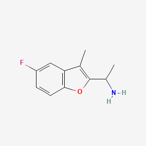 molecular formula C11H12FNO B13250121 1-(5-Fluoro-3-methyl-1-benzofuran-2-yl)ethan-1-amine 