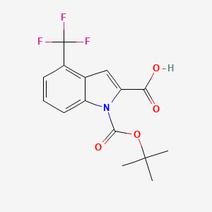 molecular formula C15H14F3NO4 B13250339 1-[(tert-Butoxy)carbonyl]-4-(trifluoromethyl)-1H-indole-2-carboxylic acid 