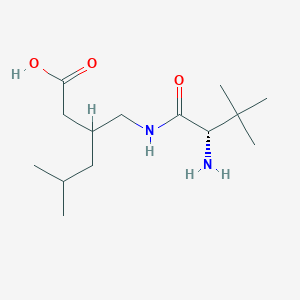 molecular formula C14H28N2O3 B13250578 3-{[(2S)-2-amino-3,3-dimethylbutanamido]methyl}-5-methylhexanoic acid 