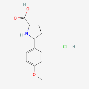 molecular formula C12H16ClNO3 B13251514 5-(4-Methoxyphenyl)pyrrolidine-2-carboxylic acid hydrochloride CAS No. 2545-51-9