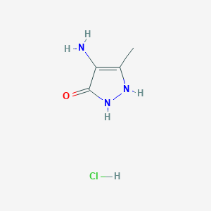 molecular formula C4H8ClN3O B13251673 4-Amino-5-methyl-2,3-dihydro-1H-pyrazol-3-one hydrochloride 