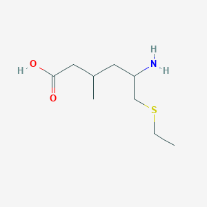 molecular formula C9H19NO2S B13251828 5-Amino-6-(ethylsulfanyl)-3-methylhexanoic acid 