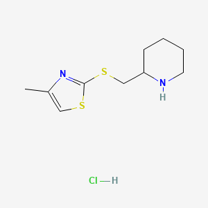 molecular formula C10H17ClN2S2 B13251902 2-{[(4-Methyl-1,3-thiazol-2-yl)sulfanyl]methyl}piperidine hydrochloride 