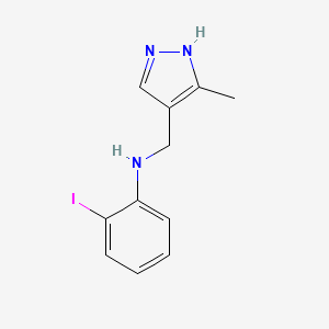 molecular formula C11H12IN3 B13252109 2-Iodo-N-[(3-methyl-1H-pyrazol-4-yl)methyl]aniline 