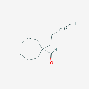 molecular formula C12H18O B13252603 1-(But-3-yn-1-yl)cycloheptane-1-carbaldehyde 