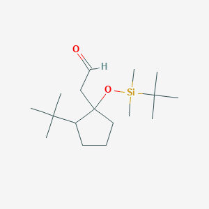 molecular formula C17H34O2Si B13252861 2-{2-Tert-butyl-1-[(tert-butyldimethylsilyl)oxy]cyclopentyl}acetaldehyde 