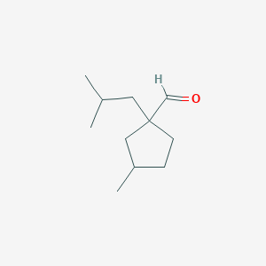 molecular formula C11H20O B13253417 3-Methyl-1-(2-methylpropyl)cyclopentane-1-carbaldehyde 