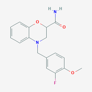 4-[(3-Fluoro-4-methoxyphenyl)methyl]-3,4-dihydro-2H-1,4-benzoxazine-2-carboxamide