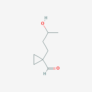 molecular formula C8H14O2 B13253788 1-(3-Hydroxybutyl)cyclopropane-1-carbaldehyde 