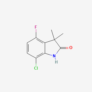 molecular formula C10H9ClFNO B13253992 7-Chloro-4-fluoro-3,3-dimethyl-2,3-dihydro-1H-indol-2-one 