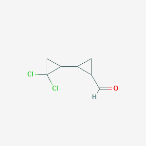 molecular formula C7H8Cl2O B13254225 2-(2,2-Dichlorocyclopropyl)cyclopropane-1-carbaldehyde 