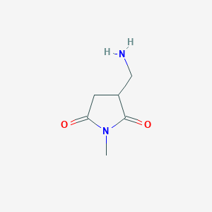 molecular formula C6H10N2O2 B13254774 3-(Aminomethyl)-1-methylpyrrolidine-2,5-dione 